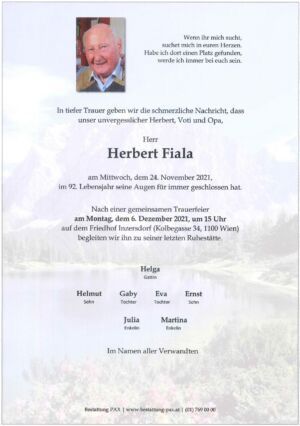 Traueranzeige von Herbert Fiala