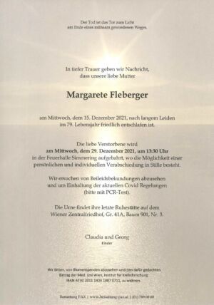 Traueranzeige von Margarete Fleberger