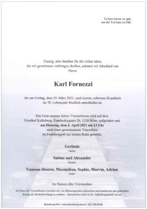 Traueranzeige von Karl Fornezzi