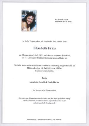 Traueranzeige von Elisabeth Frais
