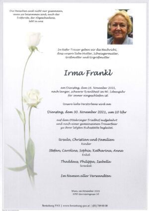 Traueranzeige von Irma Frankl