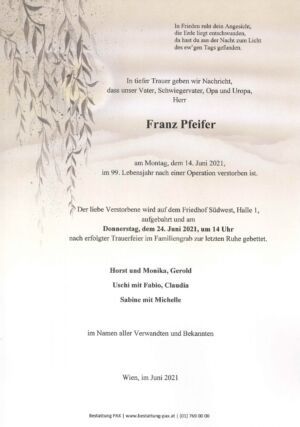 Traueranzeige von Franz Pfeifer