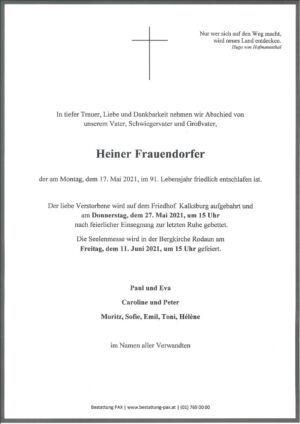 Traueranzeige von Heiner Frauendorfer