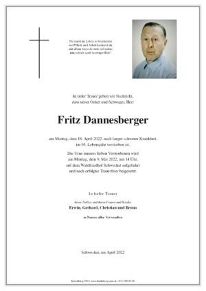 Traueranzeige von Fritz Dannesberger