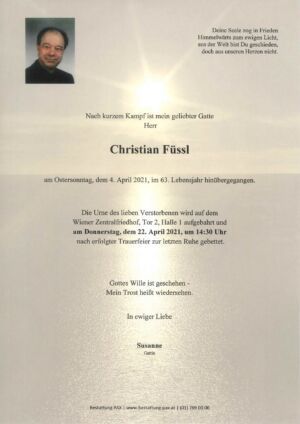 Traueranzeige von Christian Füssl