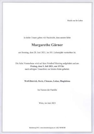 Traueranzeige von Margarethe Gärner