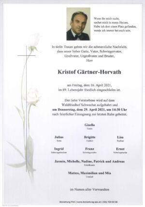 Traueranzeige von Kristof Gärtner-Horvath