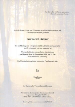 Traueranzeige von Gerhard Gärtner