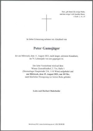 Traueranzeige von Peter Gamsjäger
