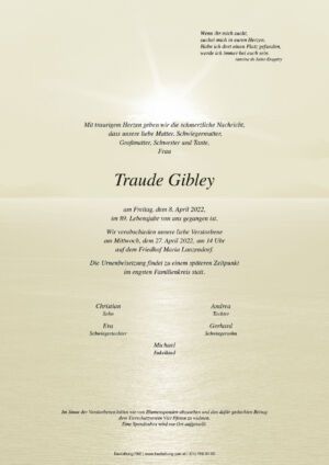 Traueranzeige von Traude Gibley