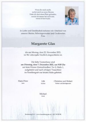 Traueranzeige von Margarete Glas
