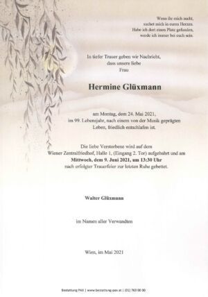 Traueranzeige von Hermine Glüxmann