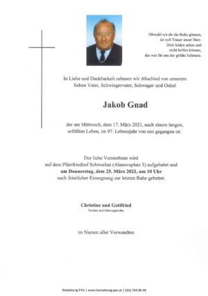 Traueranzeige von Jakob Gnad