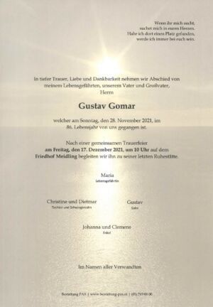 Traueranzeige von Gustav Gomar
