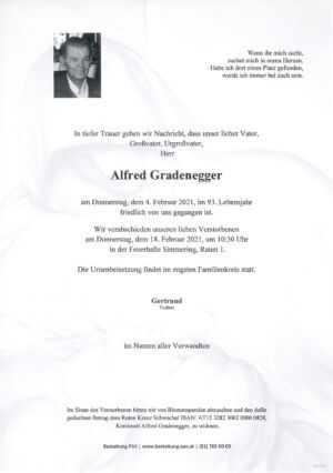 Traueranzeige von Alfred Gradenegger