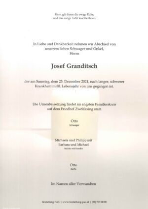 Traueranzeige von Josef Granditsch