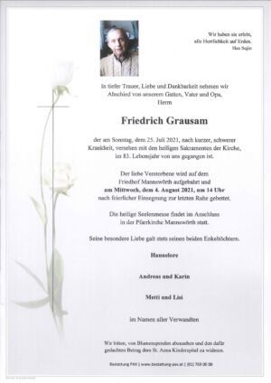 Traueranzeige von Friedrich Grausam