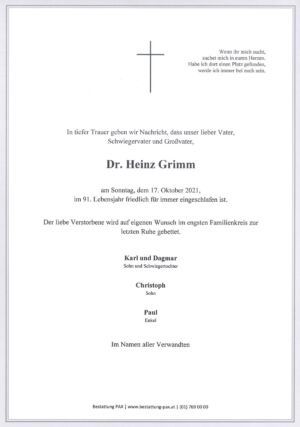 Traueranzeige von Dr. Heinz Grimm