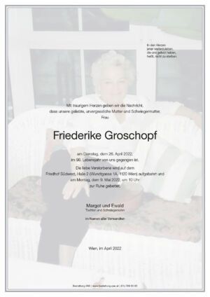 Traueranzeige von Friederike Groschopf