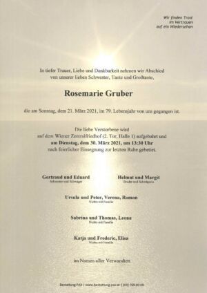 Traueranzeige von Rosemarie Gruber