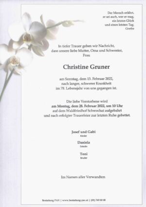 Traueranzeige von Christine Gruner