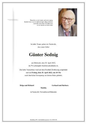 Traueranzeige von Günter Sednig