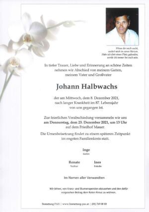 Traueranzeige von Johann Halbwachs