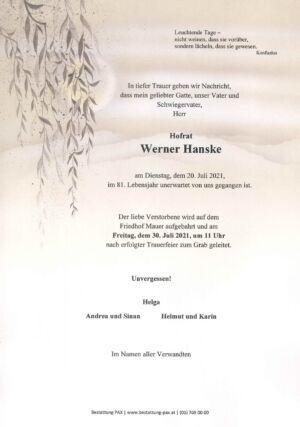 Traueranzeige von Werner Hanske