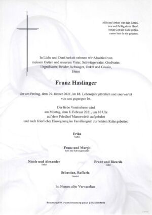 Traueranzeige von Franz Haslinger