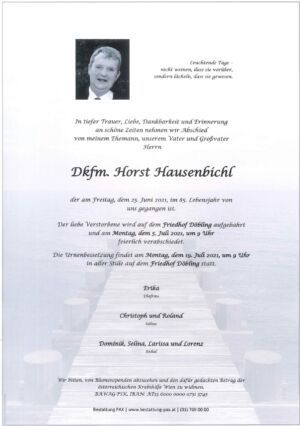 Traueranzeige von Dkfm. Horst Hausenbichl