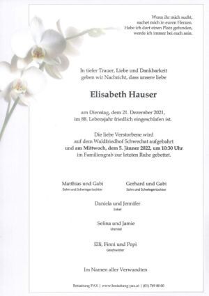 Traueranzeige von Elisabeth Hauser