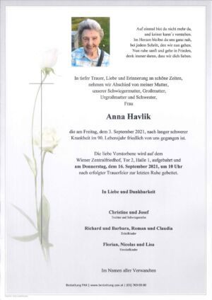 Traueranzeige von Anna Havlik