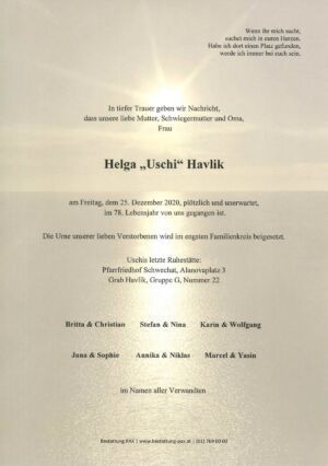 Traueranzeige von Helga Havlik
