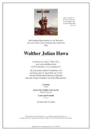 Traueranzeige von Walther Hawa