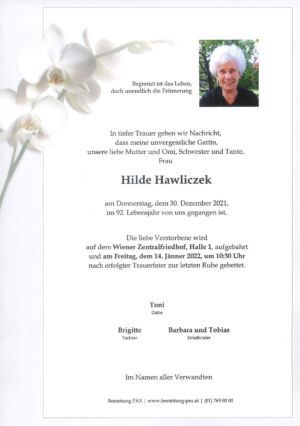 Traueranzeige von Hilde Hawliczek