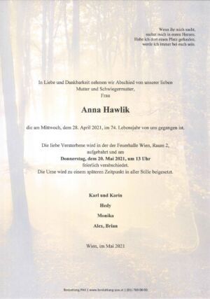 Traueranzeige von Anna Hawlik