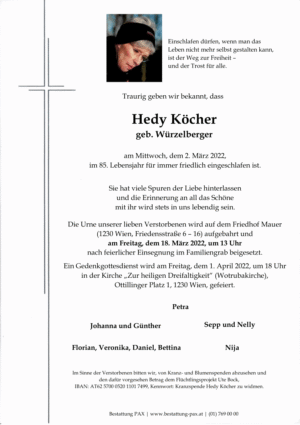 Traueranzeige von Hedwig Köcher