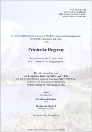 Traueranzeige von Friederike Hegyessy