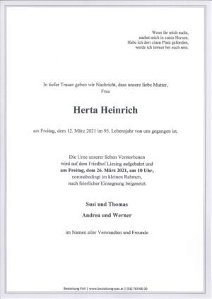 Traueranzeige von Herta Heinrich