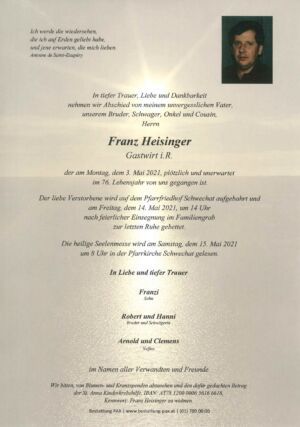 Traueranzeige von Franz Heisinger