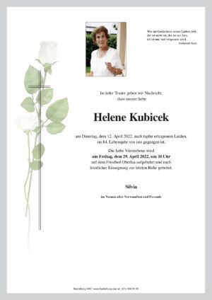 Traueranzeige von Helene Kubicek