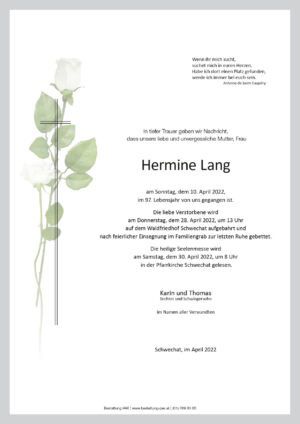 Traueranzeige von Hermine Lang