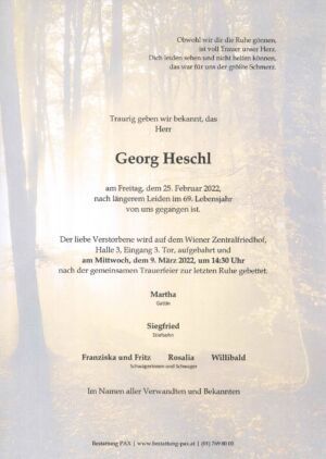 Traueranzeige von Georg Heschl