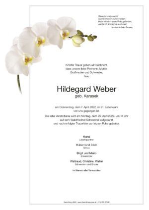Traueranzeige von Hildegard Weber
