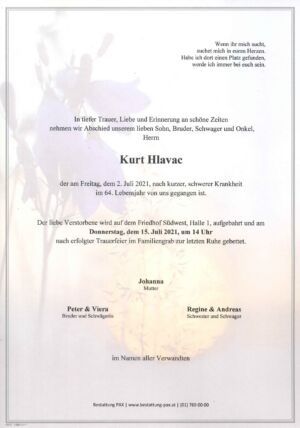 Traueranzeige von Kurt Hlavac