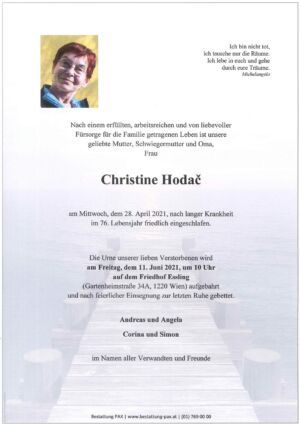 Traueranzeige von Christine Hodač