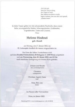 Traueranzeige von Helene Hodouš