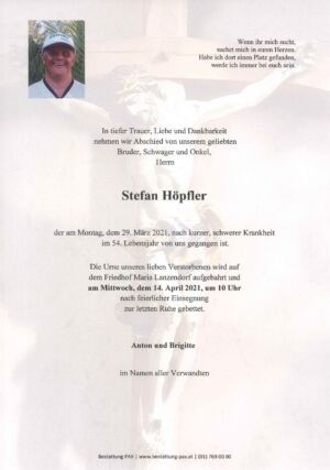 Traueranzeige von Stefan Höpfler