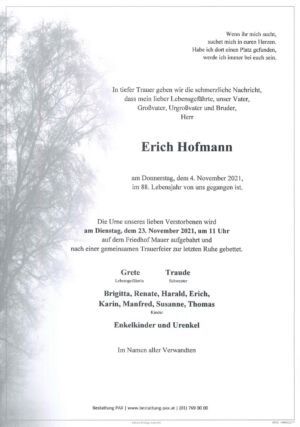 Traueranzeige von Erich Hofmann