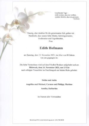 Traueranzeige von Edith Hofmann